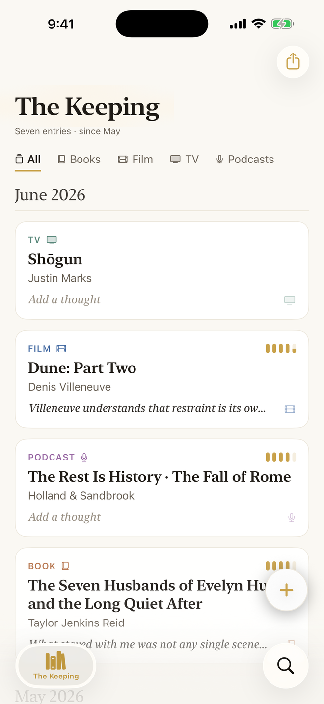 The Keeping's shelf — a private archive of books, films, shows, and podcasts